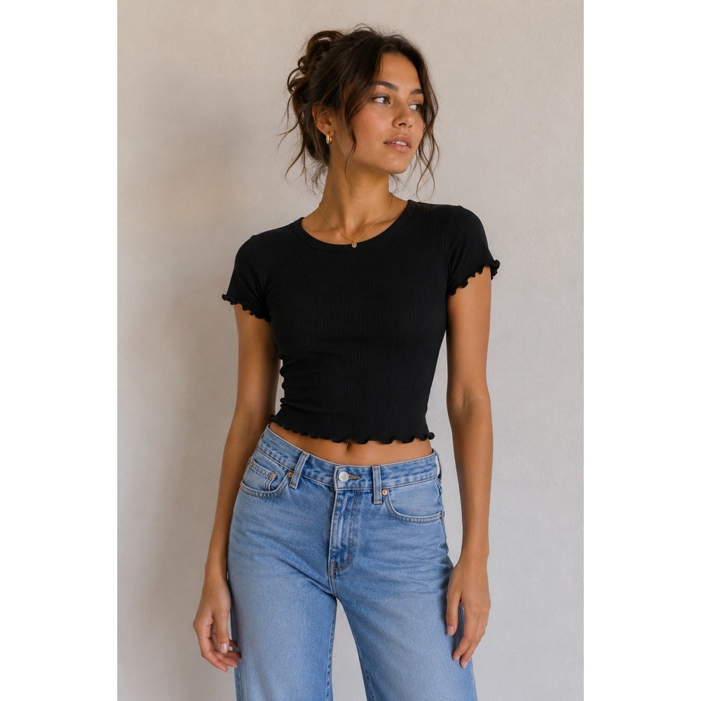 Altard State Black Crop Top Medium Short Sleeve Y2K Edgy Streetwear Night Out